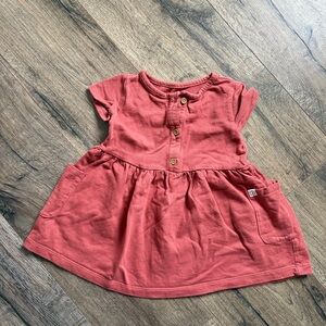 Girls' Coral Button-Front Casual Pocket Dress